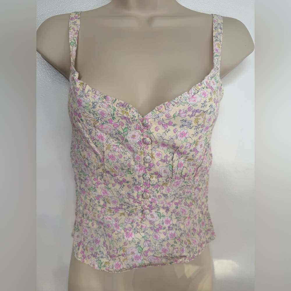 Revolve Elodie Pink and White Floral Smocked Top Size XS NWT